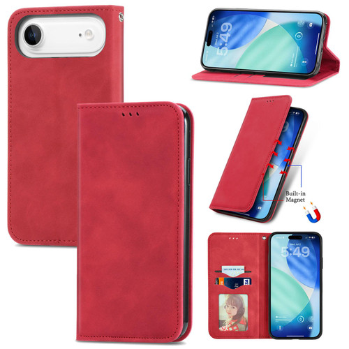iPhone Air Retro Skin Feel Magnetic Flip Leather Phone Case - Red