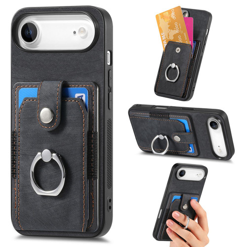 iPhone Air Retro Skin-feel Ring Card Wallet Phone Case - Black