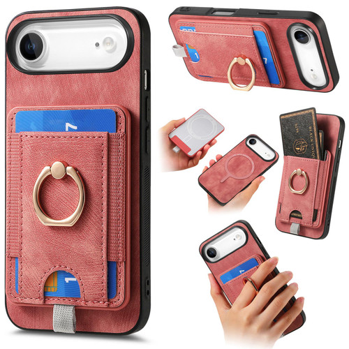 iPhone Air Retro Splitable Magnetic Card Bag Leather Phone Case - Pink