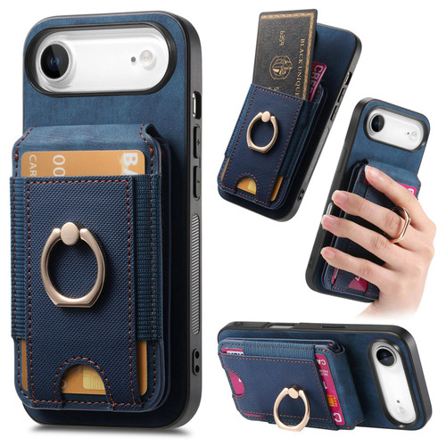iPhone Air Retro Splitable Magnetic Stand Card Bag Leather Phone Case - Blue