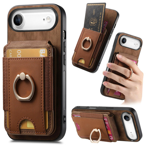 iPhone Air Retro Splitable Magnetic Stand Card Bag Leather Phone Case - Brown
