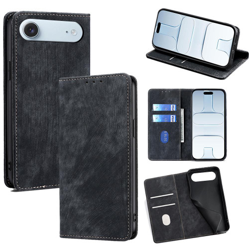 iPhone Air RFID Anti-theft Brush Magnetic Leather Phone Case - Black