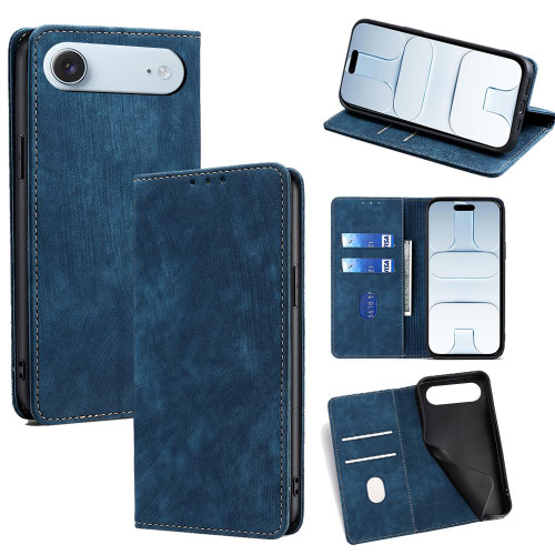 iPhone Air RFID Anti-theft Brush Magnetic Leather Phone Case - Blue