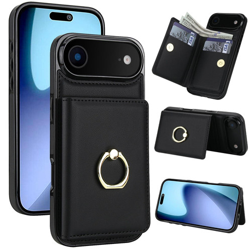 iPhone Air RFID Anti-theft Card Ring Holder Phone Case - Black