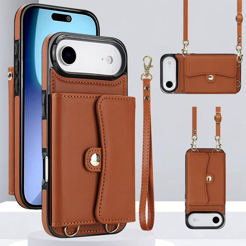 iPhone Air RFID Card Slot Phone Case with Long Lanyard - Brown