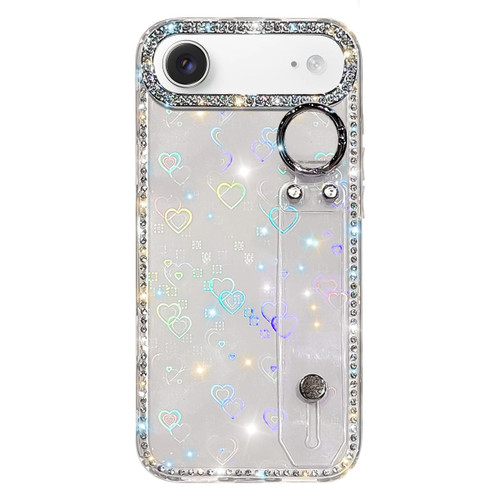 iPhone Air Rhinestone Glitter Wristband Holder Phone Case - Heart Transparent