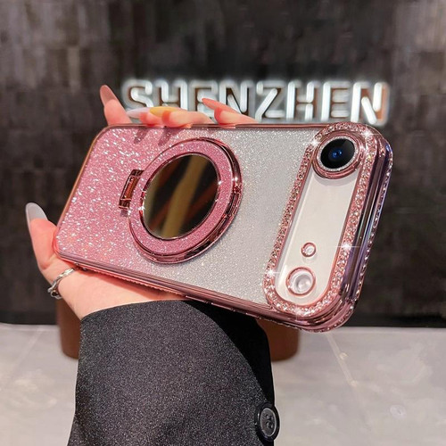 iPhone Air Rhinestone Mirror Glitter MagSafe TPU Phone Case - Sakura Pink