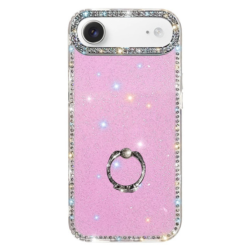 iPhone Air Rhinestone Ring Holder Dual-side IMD PC Hybrid TPU Phone Case - Glitter Light Purple