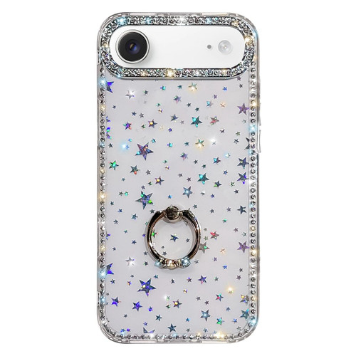 iPhone Air Rhinestone Ring Holder Dual-side IMD PC Hybrid TPU Phone Case - Stars Transparent