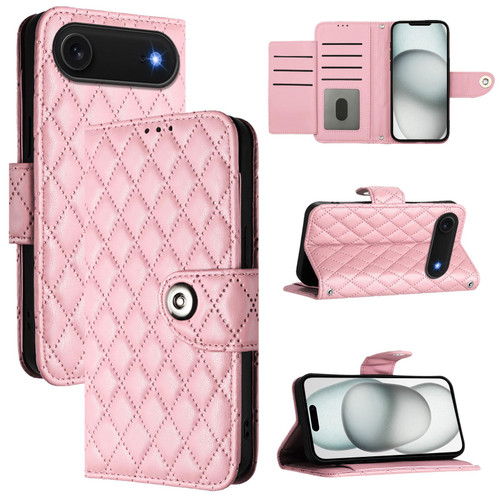 iPhone Air Rhombic Texture Flip Leather Phone Case with Lanyard - Pink