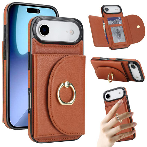 iPhone Air Ring Holder Card Bag Skin Feel Phone Case - Brown