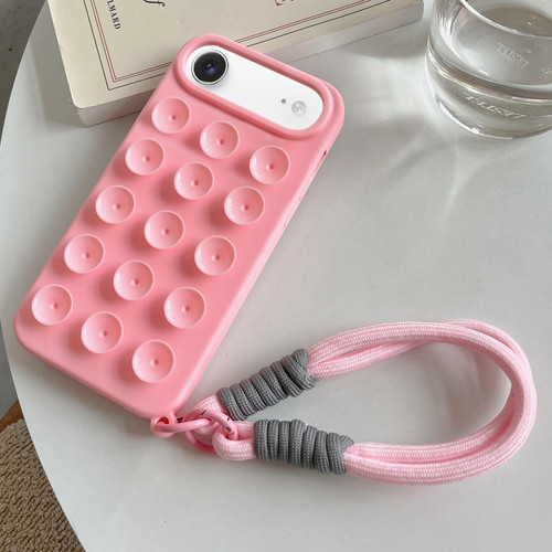 iPhone Air Simple Suction Cup Silicone Phone Case with Lanyard - Pink