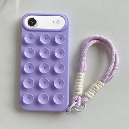 iPhone Air Simple Suction Cup Silicone Phone Case with Lanyard - Purple