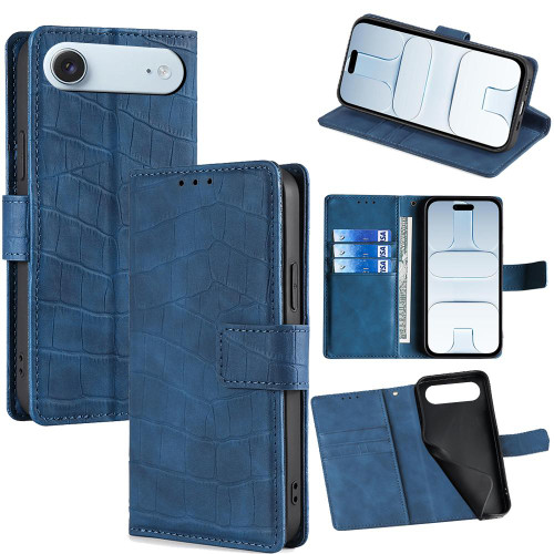 iPhone Air Skin Feel Crocodile Magnetic Clasp Leather Phone Case - Blue
