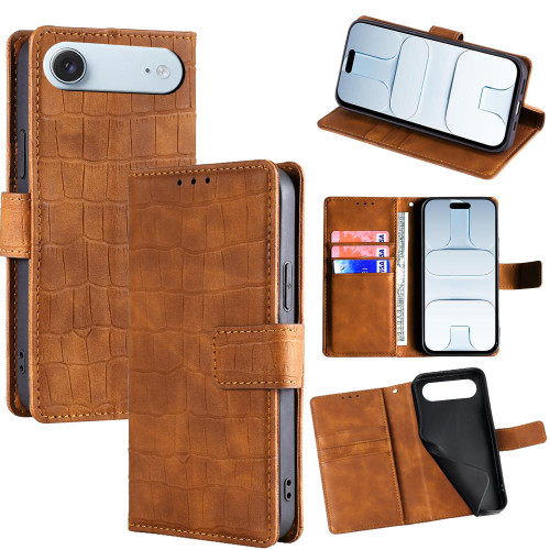 iPhone Air Skin Feel Crocodile Magnetic Clasp Leather Phone Case - Brown