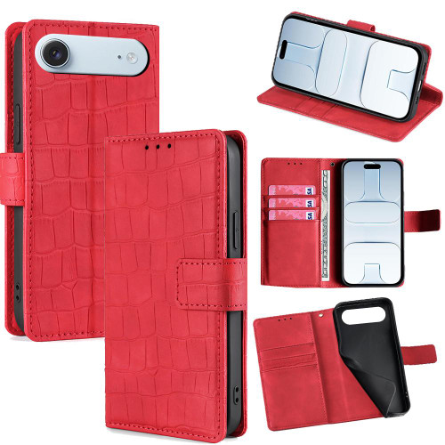 iPhone Air Skin Feel Crocodile Magnetic Clasp Leather Phone Case - Red
