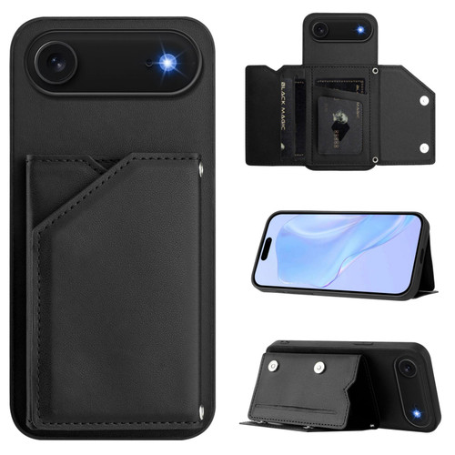 iPhone Air Skin Feel Four Card Slots Phone Case with Wrist Strap - Black