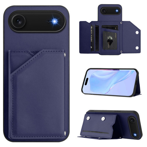 iPhone Air Skin Feel Four Card Slots Phone Case with Wrist Strap - Blue