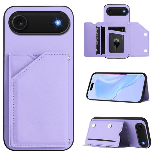 iPhone Air Skin Feel Four Card Slots Phone Case with Wrist Strap - Purple