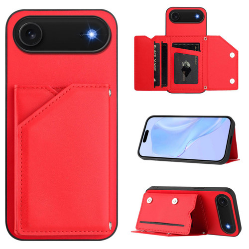 iPhone Air Skin Feel Four Card Slots Phone Case with Wrist Strap - Red