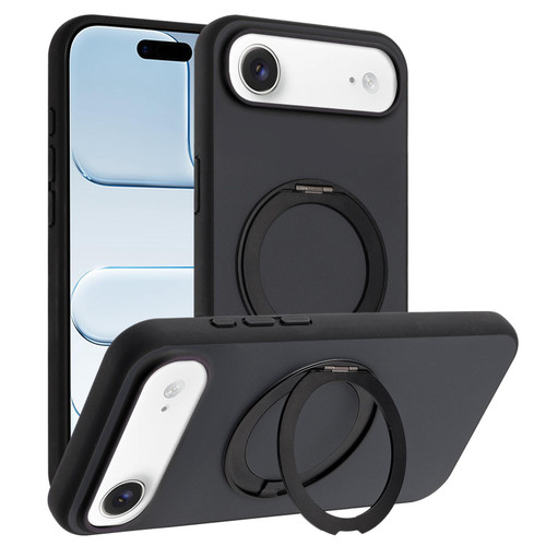 iPhone Air Skin Feel Frosted 360 Degree Rotation Holder Magnetic Phone Case - Black