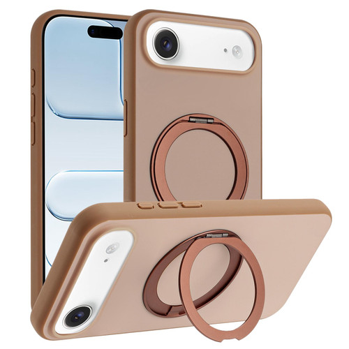 iPhone Air Skin Feel Frosted 360 Degree Rotation Holder Magnetic Phone Case - Brown