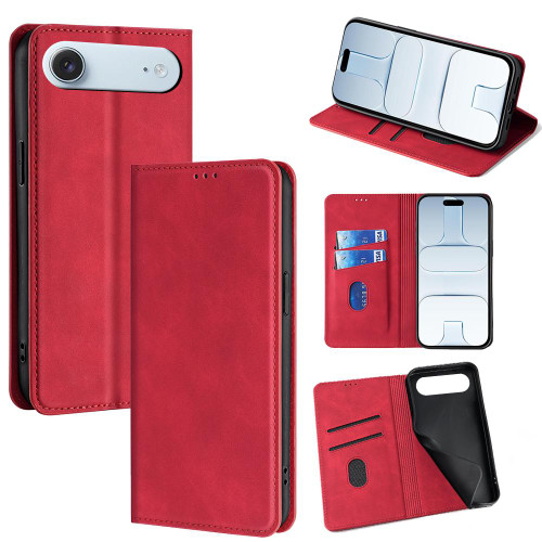 iPhone Air Skin Feel Magnetic Leather Phone Case - Red