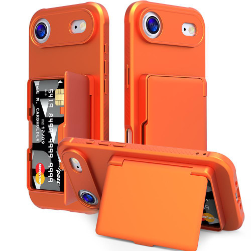 iPhone Air Skin Feel PC Hybrid TPU Horizontal Hidden Mirror Card Bag Phone Case - Orange