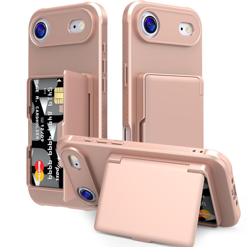 iPhone Air Skin Feel PC Hybrid TPU Horizontal Hidden Mirror Card Bag Phone Case - Rose Gold