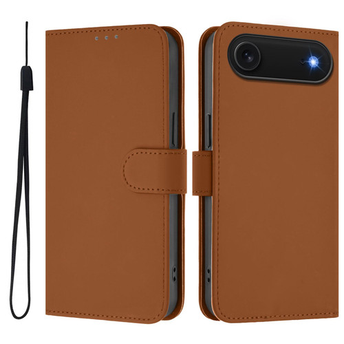 iPhone Air Skin Feel Solid Color Leather Phone Case with Lanyard - Brown