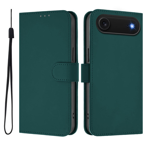iPhone Air Skin Feel Solid Color Leather Phone Case with Lanyard - Dark Green