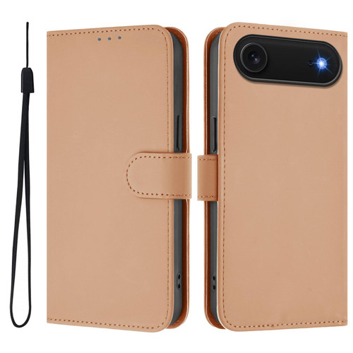 iPhone Air Skin Feel Solid Color Leather Phone Case with Lanyard - Nude