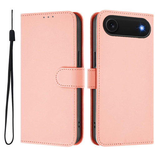 iPhone Air Skin Feel Solid Color Leather Phone Case with Lanyard - Pink