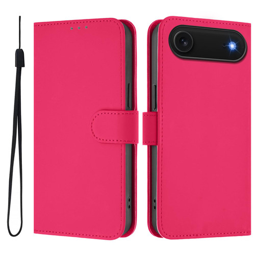 iPhone Air Skin Feel Solid Color Leather Phone Case with Lanyard - Rose Red