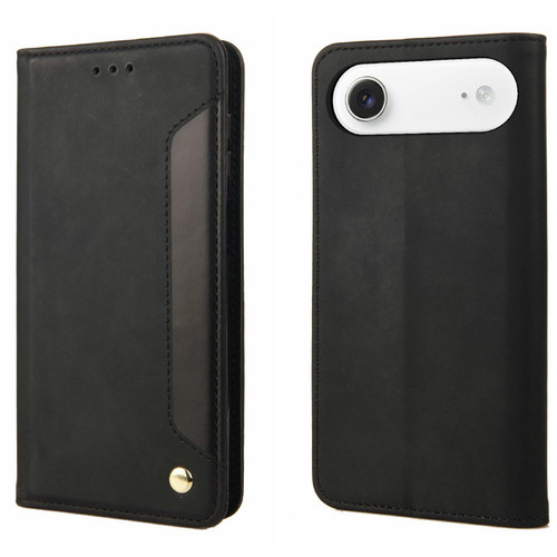 iPhone Air Skin Feel Splicing Leather Phone Case - Black