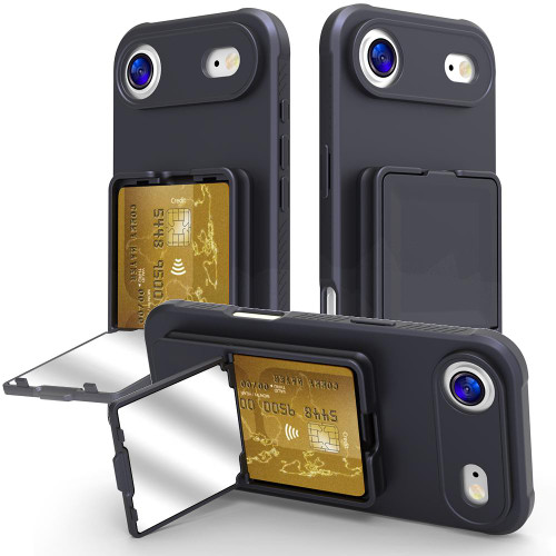 iPhone Air Skin Feel TPU Hidden Mirror Card Bag Phone Case with Stand - Black