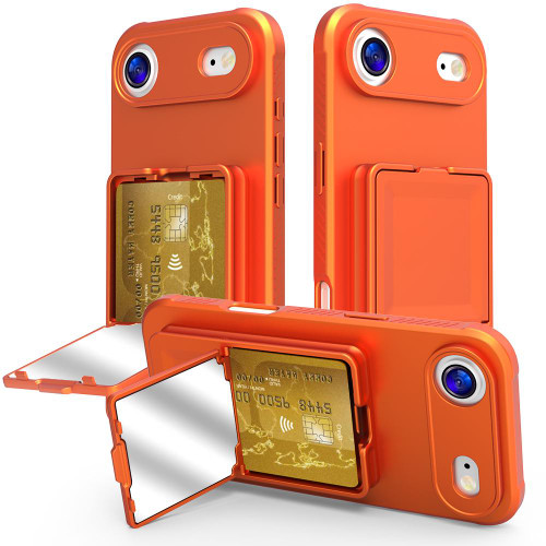 iPhone Air Skin Feel TPU Hidden Mirror Card Bag Phone Case with Stand - Orange