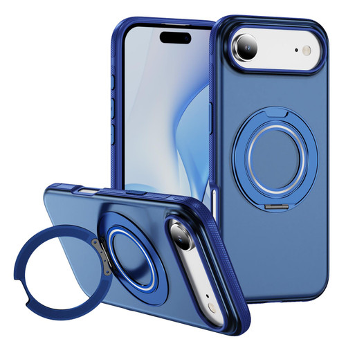 iPhone Air Skin Feel Translucent PC Gear Holder C MagSafe Phone Case - Transparent Blue + Royal Blue