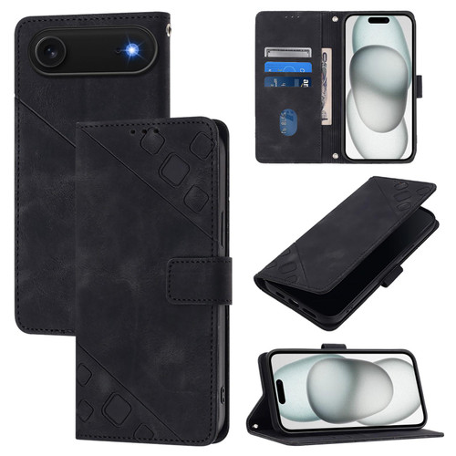 iPhone Air Skin-feel Embossed Leather Phone Case - Black