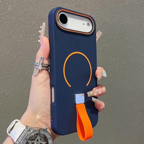 iPhone Air Skin-feel Magnetic TPU Phone Case with Silicone Strap - Dark Blue
