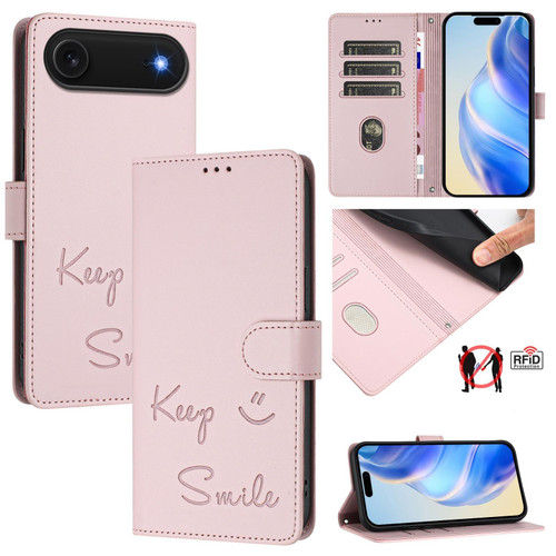 iPhone Air Smile Embossing RFID Leather Phone Case - Pink