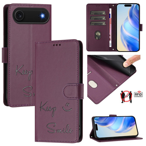 iPhone Air Smile Embossing RFID Leather Phone Case - Violet