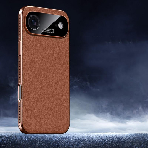 iPhone Air Soft Armor Cooling Plain Leather Hybrid PC Phone Case - Brown