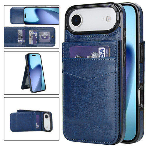 iPhone Air Solid Color Card Slots Bracket PU Phone Case - Blue
