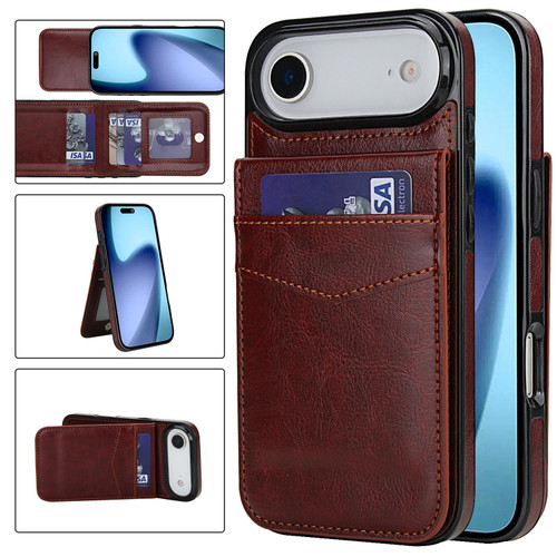 iPhone Air Solid Color Card Slots Bracket PU Phone Case - Brown