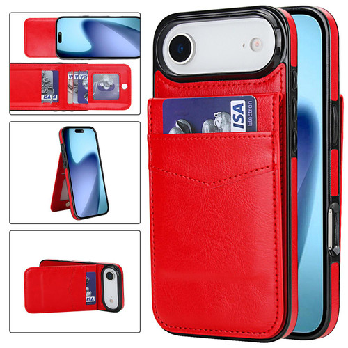 iPhone Air Solid Color Card Slots Bracket PU Phone Case - Red