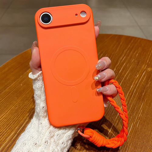 iPhone Air Solid Color Liquid Silicone Magnetic Phone Case with Lanyard - Orange
