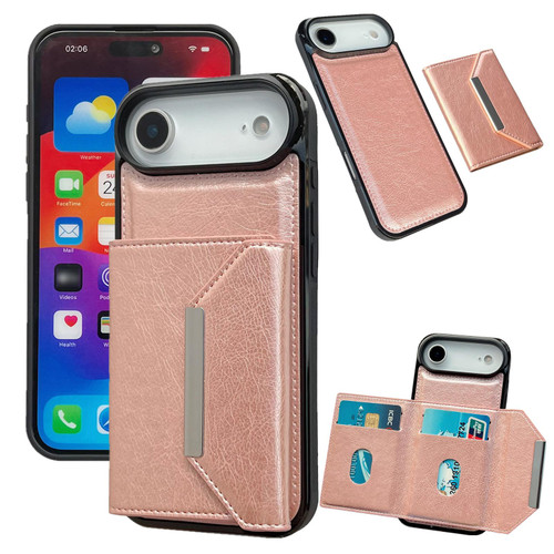 iPhone Air Solid Color Metal Buckle Card Slots Bag Phone Case - Rose Gold