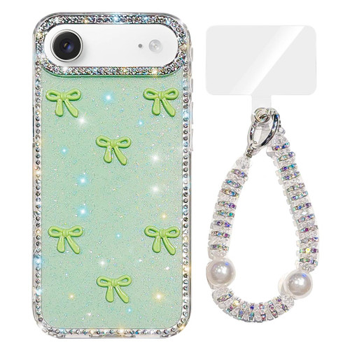 iPhone Air Sparkling IMD Colorful Bow Phone Case with Bracelet - Glitter Light Green
