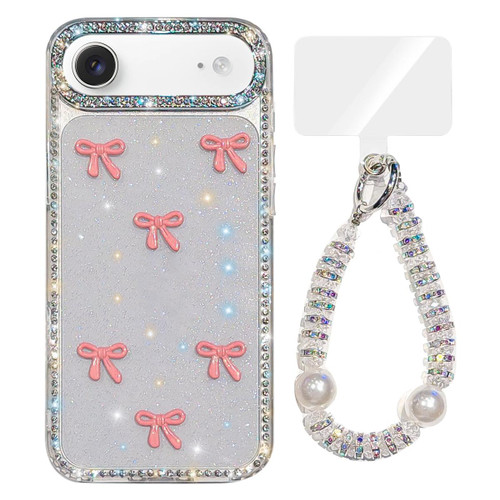 iPhone Air Sparkling IMD Colorful Bow Phone Case with Bracelet - Glitter Transparent